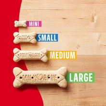 Bone-shaped dog treats in mini, small, medium, and large sizes