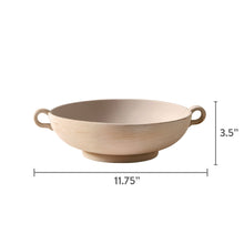 Taupe ceramic low stone bowl, 11.75 in wide and 3.5 in high, two handles