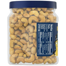 Blue-lidded PLANTERS cashew canister with product information label on side
