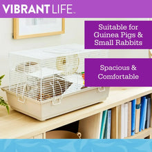 Split-level hamster habitat with running wheel and wire divider, light beige base
