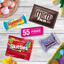 Easter candy assortment with 55 pieces label and M&M's, Skittles, Starburst, Snickers