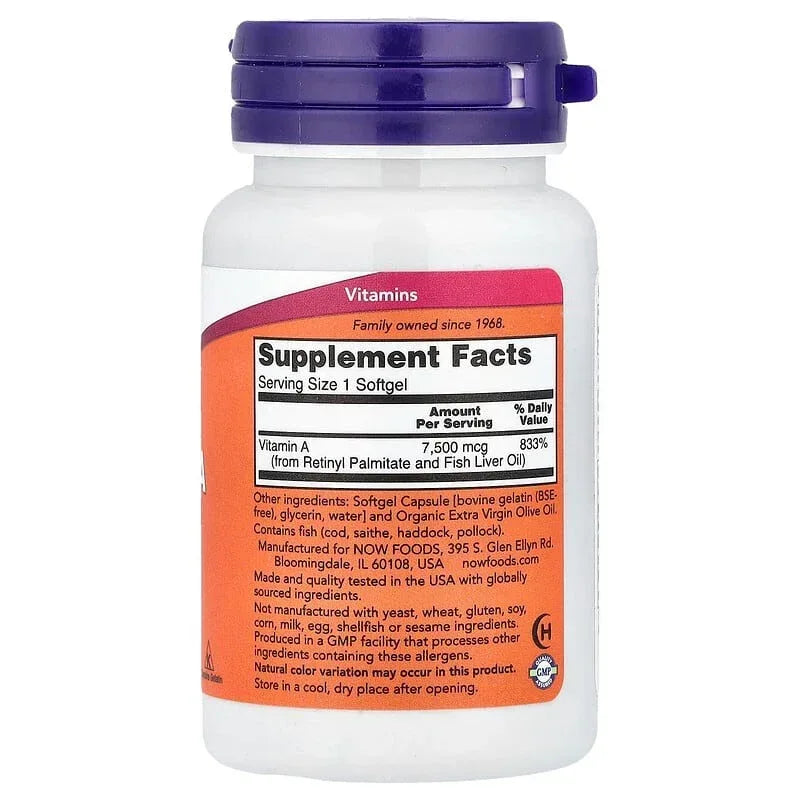 NOW Foods, Vitamin A, 3,000 mcg (10,000 IU), 100 Softgels
