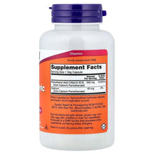 Pantothenic acid supplement bottle, back label with Supplement Facts and ingredient list