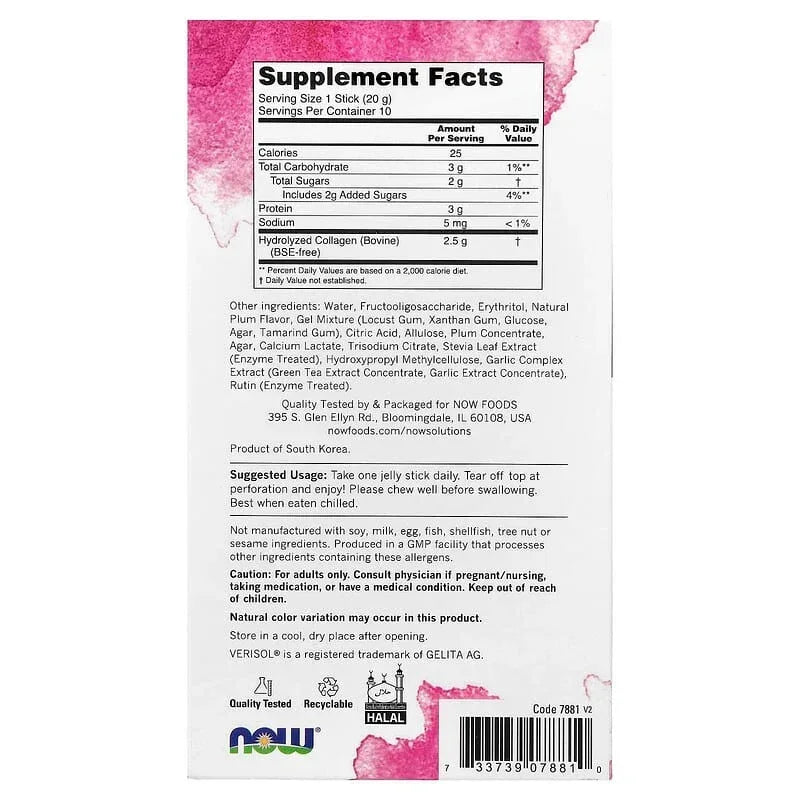 NOW Foods, Solutions, Collagen Jelly Beauty Complex, 10 Jelly Sticks, 0.705 oz (20 g) Each
