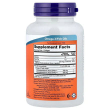 Fish oil softgel bottle with blue cap and Supplement Facts label