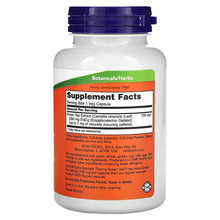 NOW Foods Thermo Green Tea supplement bottle with navy cap and supplement facts label