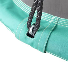 Green saucer swing edge with black rope loop and metal connector