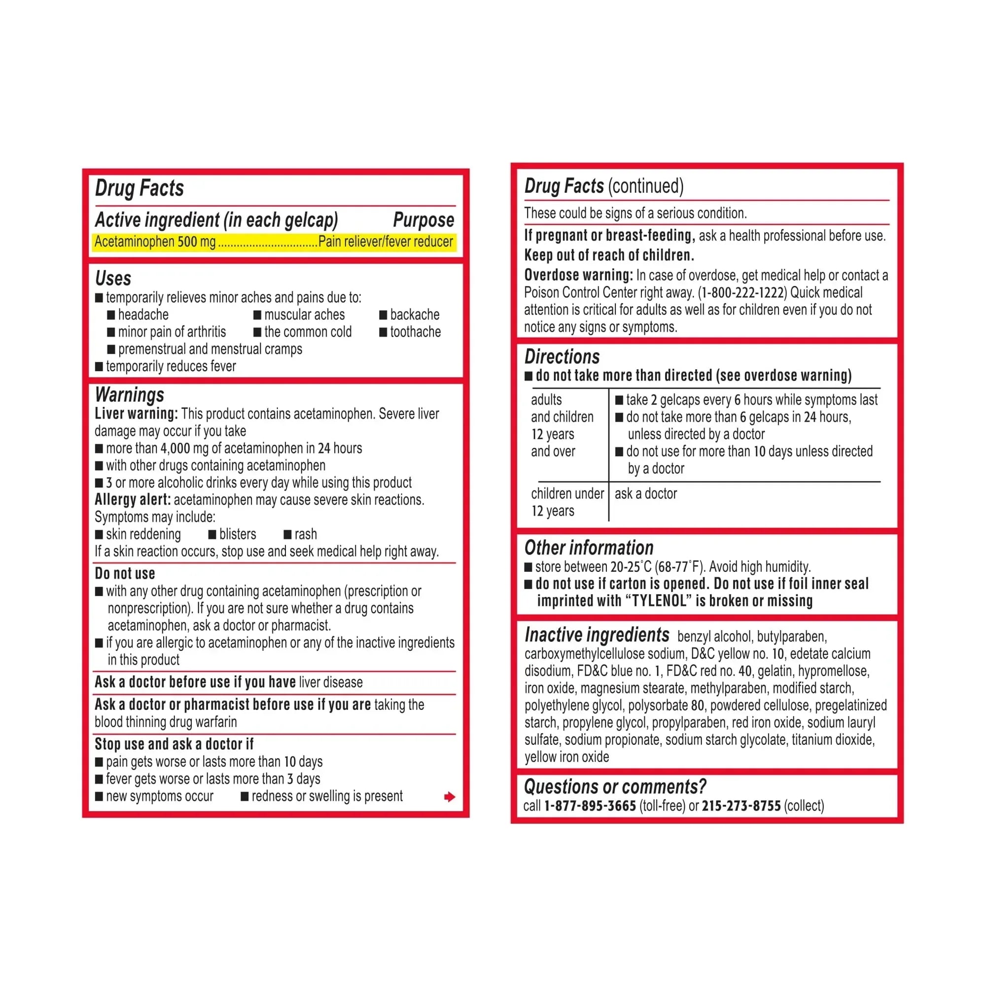 Tylenol Extra Strength 500 mg Acetaminophen Rapid Release Gels, 100 Count