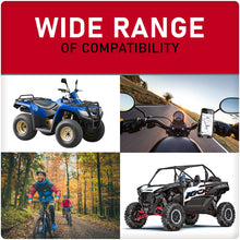 Handlebar phone holder shown with multiple vehicle mounting views