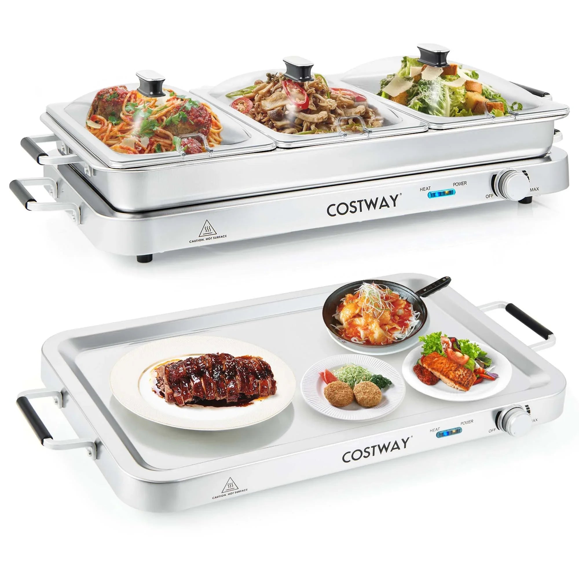 Costway Food Warmer Buffet Server 450W Stainless Steel Electric Warming Tray for Parties - USA MEGA SHOP