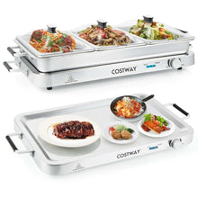 Stainless steel electric warming tray with 3 pans and detachable serving tray insert