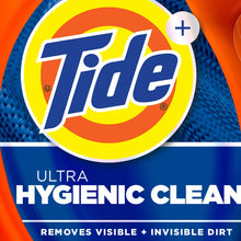 Close-up of Tide Ultra Hygienic Clean label with removes visible and invisible dirt text.