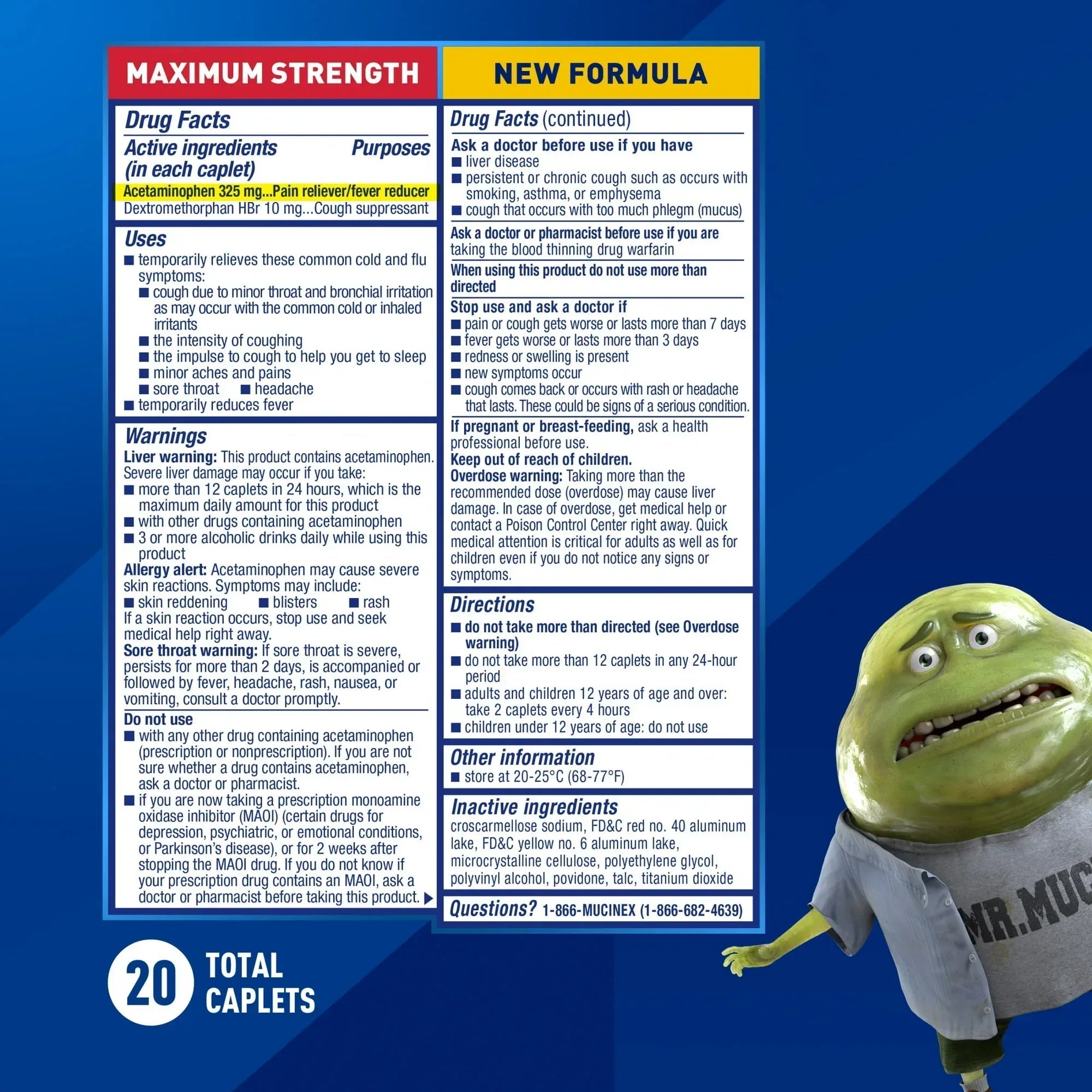 Mucinex Fast-Max Cold & Flu Relief Caplets, Maximum Strength Multi-Symptom Formula with Acetaminophen, 20 Count