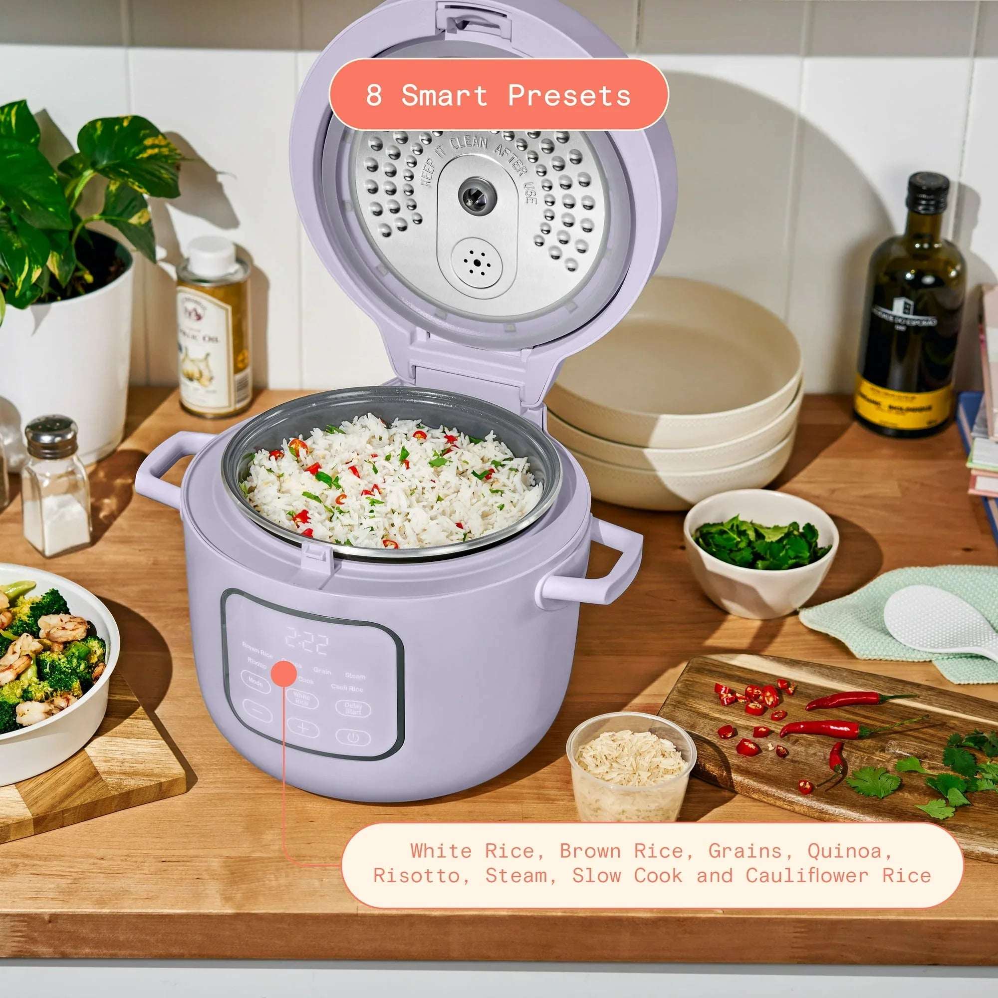 Beautiful 14-Cup Cooked, 6-Cups Uncooked Electric Rice and Grain Cooker, EverGood™ Ceramic Nonstick Coating, by Drew Barrymore