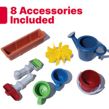 Pump and Splash water table accessories set with scoops, funnels, cups, and spinner pieces.