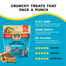Branded beef dog biscuit pouch with bone-shaped crackers on a blue panel
