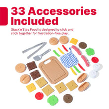 BBQ play cart accessories set with toy food and utensils, 33 pieces