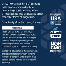 Neuro-Mag directions and warnings panel for magnesium L-threonate