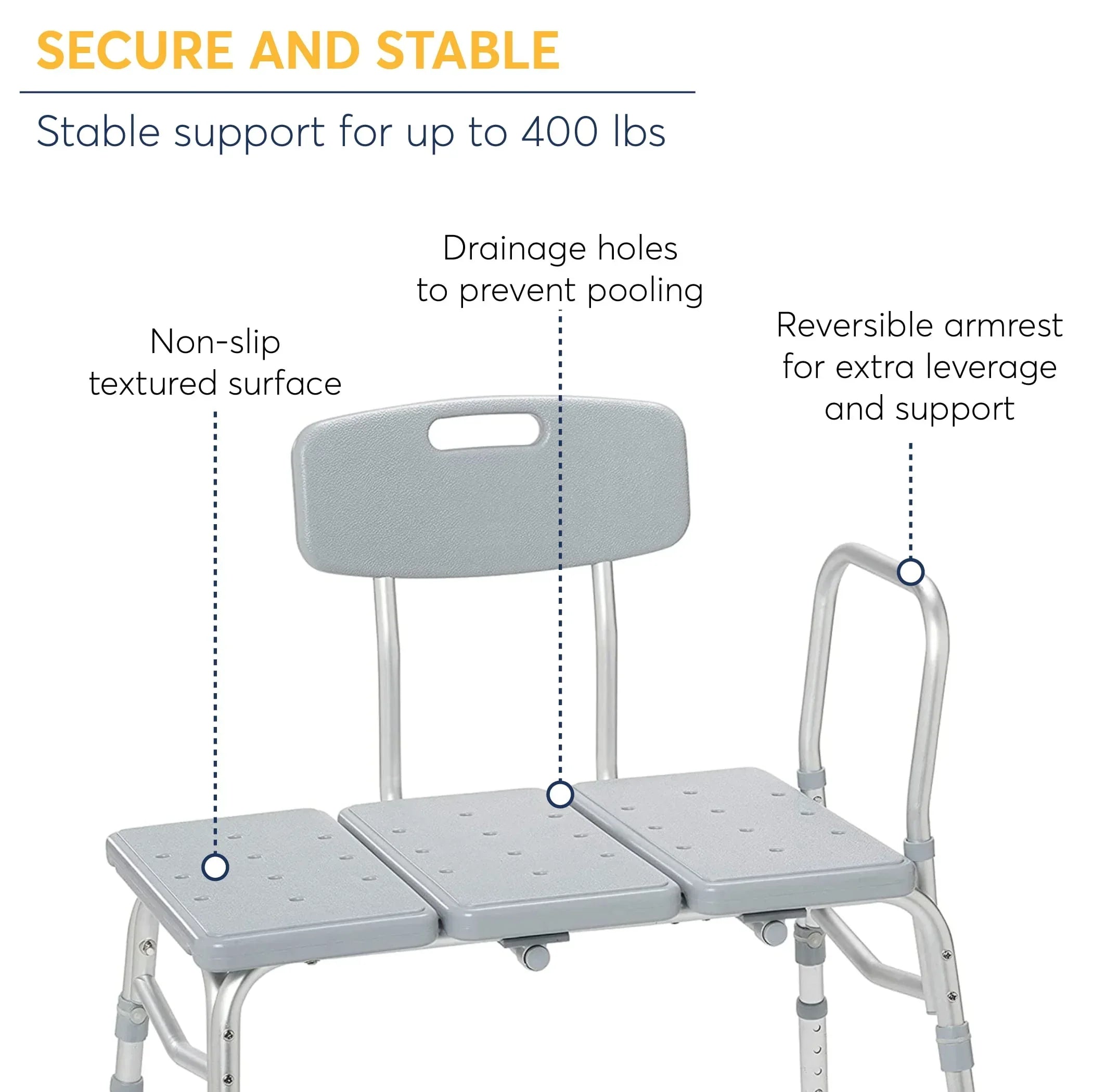 Drive Medical Plastic Tub Transfer Bench with Adjustable Backrest