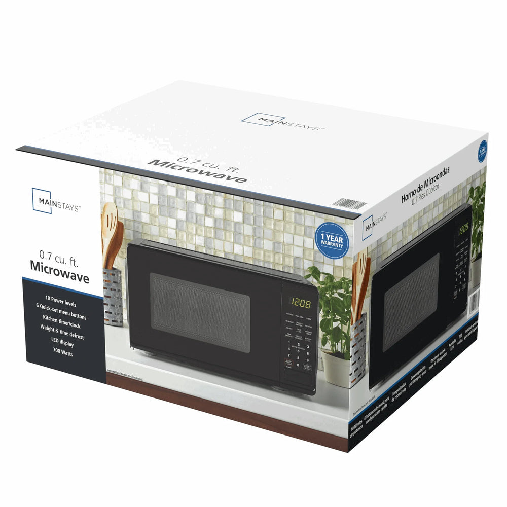 Mainstays 0.7 Cu ft Countertop Microwave Oven, 700 Watts, Black - USA MEGA SHOP