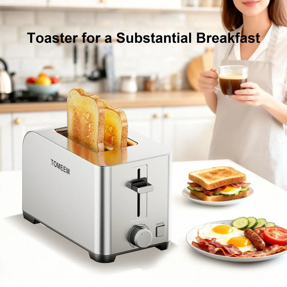 Tomeem 2-Slice Toaster with 6 Shade Settings, Removable Crumb Tray and Self-centering Guide, Stainless Steel - USA MEGA SHOP