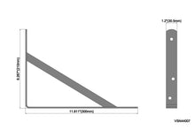 Black L-style shelf bracket diagram with mounting plate and angled support arm.