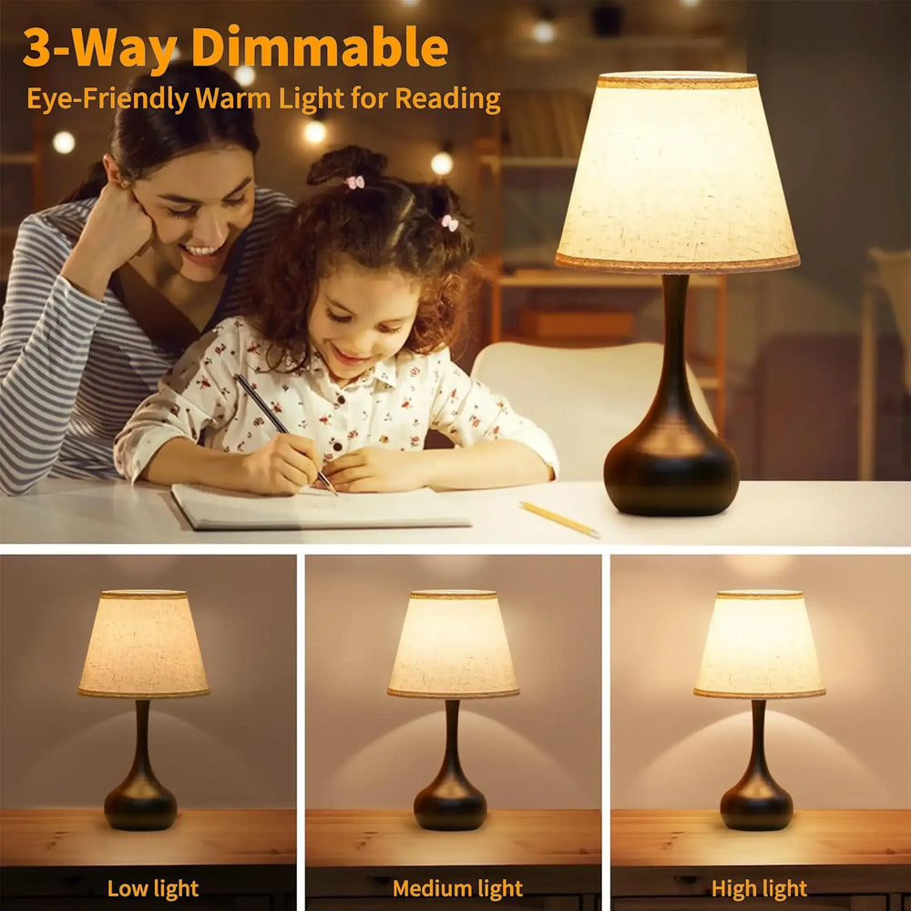 LOFTER-PRO Touch Table Lamps for Bedroom, 3-Way Dimmable Bedside Lamp - Home Decor, Touch Controlled Small Light For Bedroom, Living Room, Office, Desk (Including LED Bulbs) - USA MEGA SHOP