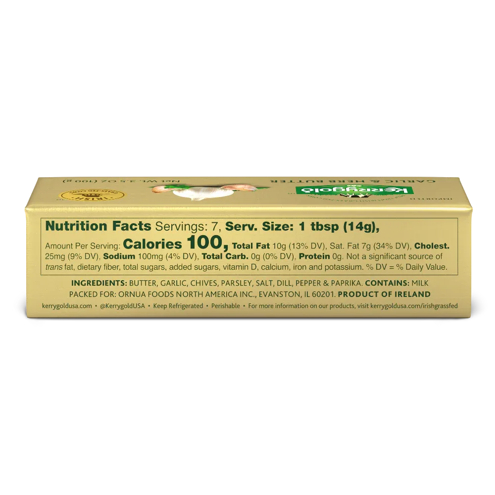 Kerrygold Grass-Fed Pure Irish Garlic & Herb Butter Stick, 3.5 oz. - USA MEGA SHOP