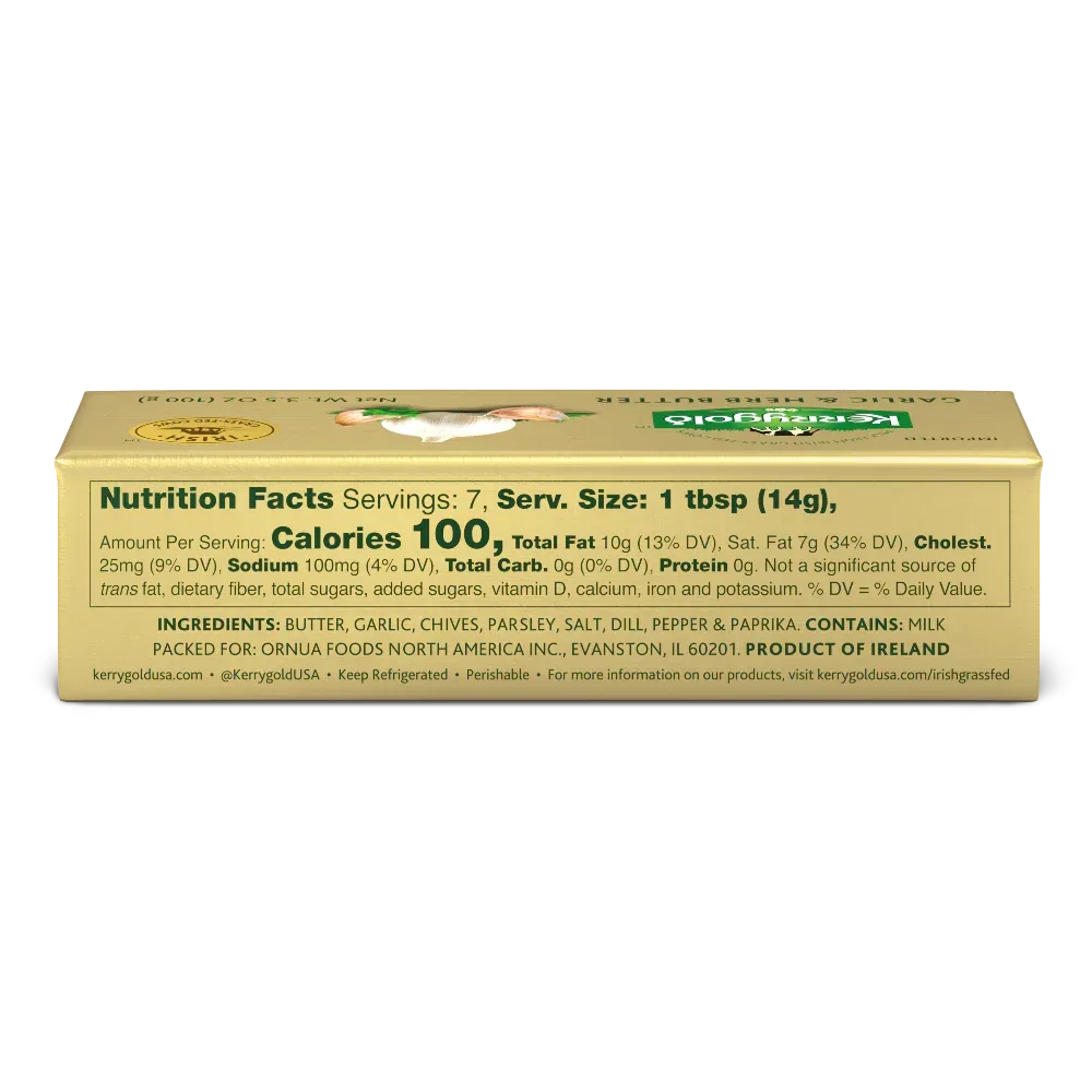 Kerrygold Grass-Fed Pure Irish Garlic & Herb Butter Stick, 3.5 oz.