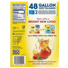 Iced tea tea bags box panel with nutrition facts and 48 gallon size callout