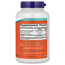 NOW Red Mineral Algae supplement facts panel on bottle, minerals per 6 veg capsules