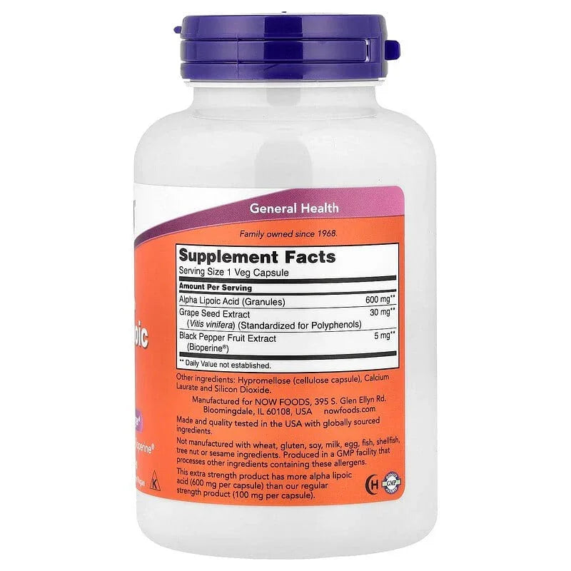 NOW Foods, Alpha Lipoic Acid, 600 mg - USA MEGA SHOP