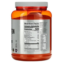 Whey protein isolate powder bottle back panel with Nutrition Facts and ingredient info.