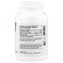Thorne Vitamin C supplement bottle back, Supplement Facts panel