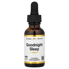 Amber glass dropper bottle labeled Goodnight Sleep dietary supplement