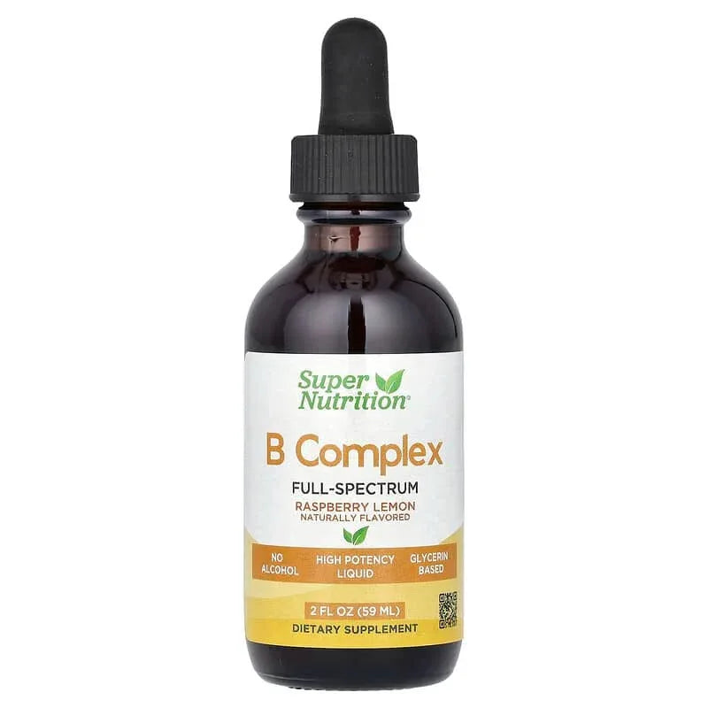 Super Nutrition, B Complex Full Spectrum with Vitamin B12, Pantothenic Acid, Biotin, and Niacin, Raspberry Lemon, 2 fl oz (59 ml) - USA MEGA SHOP