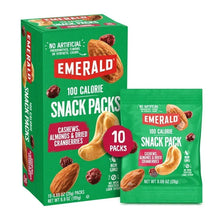 100 calorie snack pack box with matching pouch, cashews, almonds, dried cranberries