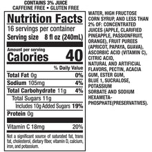Nutrition Facts panel for Berry Blue Typhoon 1-gal juice drink bottle