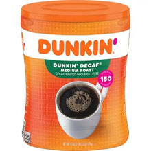 Decaffeinated ground coffee canister, Dunkin' logo, medium roast, 45 oz.