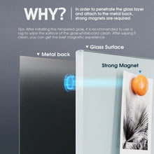 Magnetic glass whiteboard with a strong magnet on the white writing surface