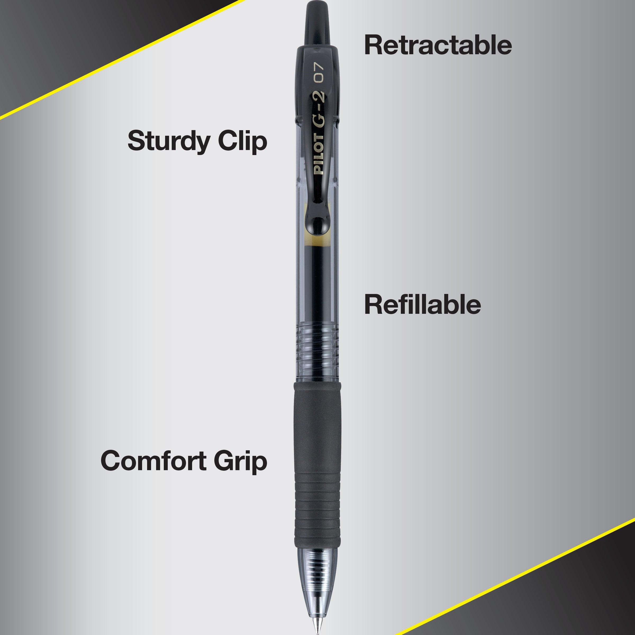 Pilot G2 Retractable Gel Ink Pens, Fine Point, 0.7mm. Black Ink, 5 Pack