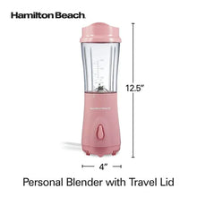 HamiltonBeach coral personal blender with travel lid, compact 4 in wide design