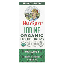 Iodine organic liquid drops box label, unflavored dietary supplement, 1 fl oz (30 ml)