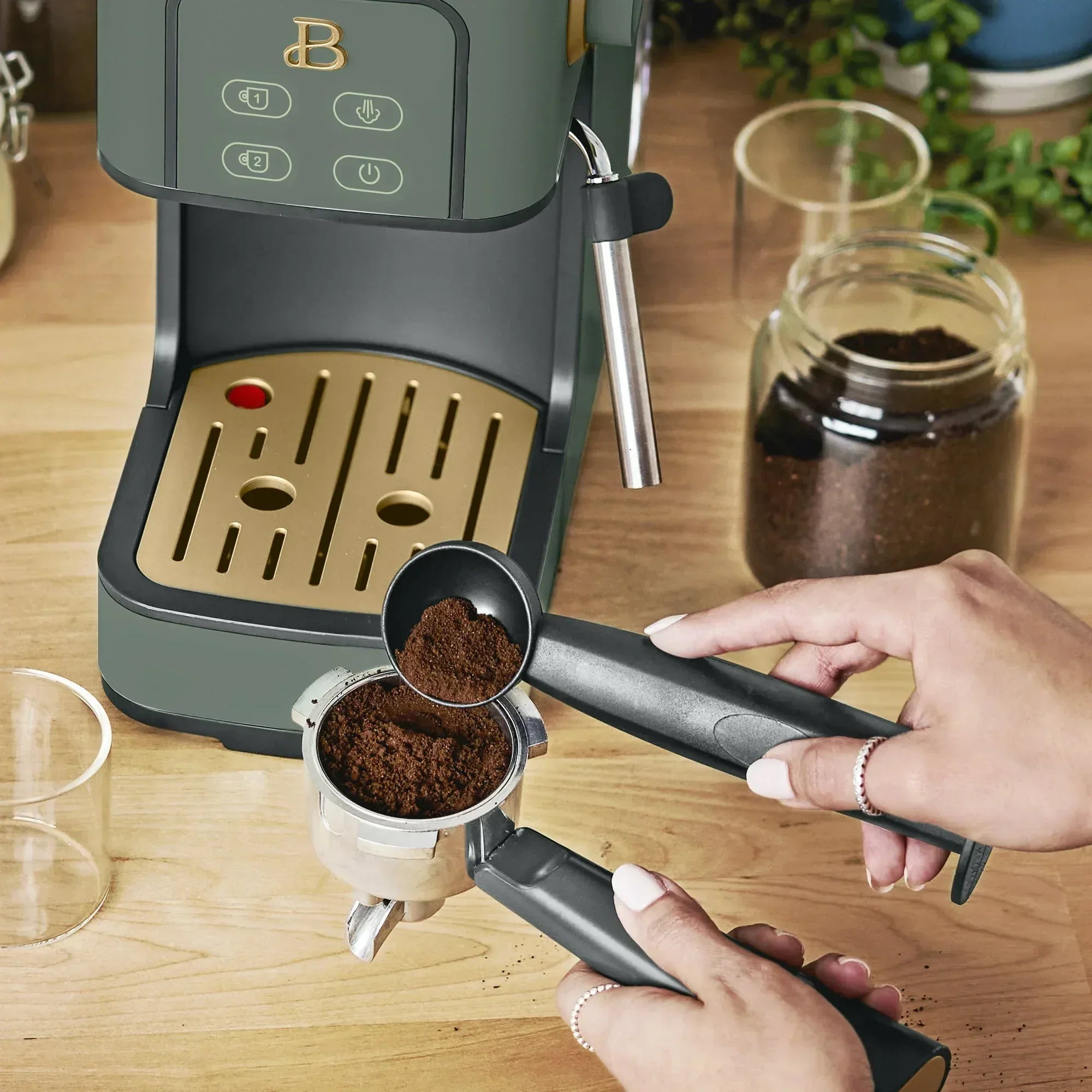 Beautiful Slim Espresso Machine with 20-Bar Pressure, White Icing by Drew Barrymore