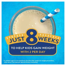 Pediasure Grow & Gain nutritional shake label with bowl and blue spoon