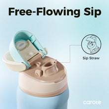 Insulated water bottle lid opened with straw mechanism, light blue tumbler