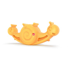 Orange snail seesaw toy with two handles and raised spiral shell detail