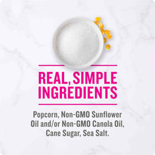 Kettle corn bag front with a bowl of salt and 'Real, simple ingredients' callout