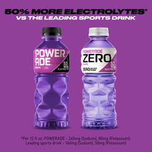 POWERADE Grape electrolyte 20 oz bottle and POWERADE Zero 20 oz bottle, purple.