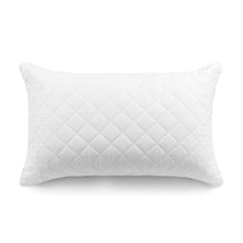 White quilted memory foam cluster bed pillow with diamond stitched pattern